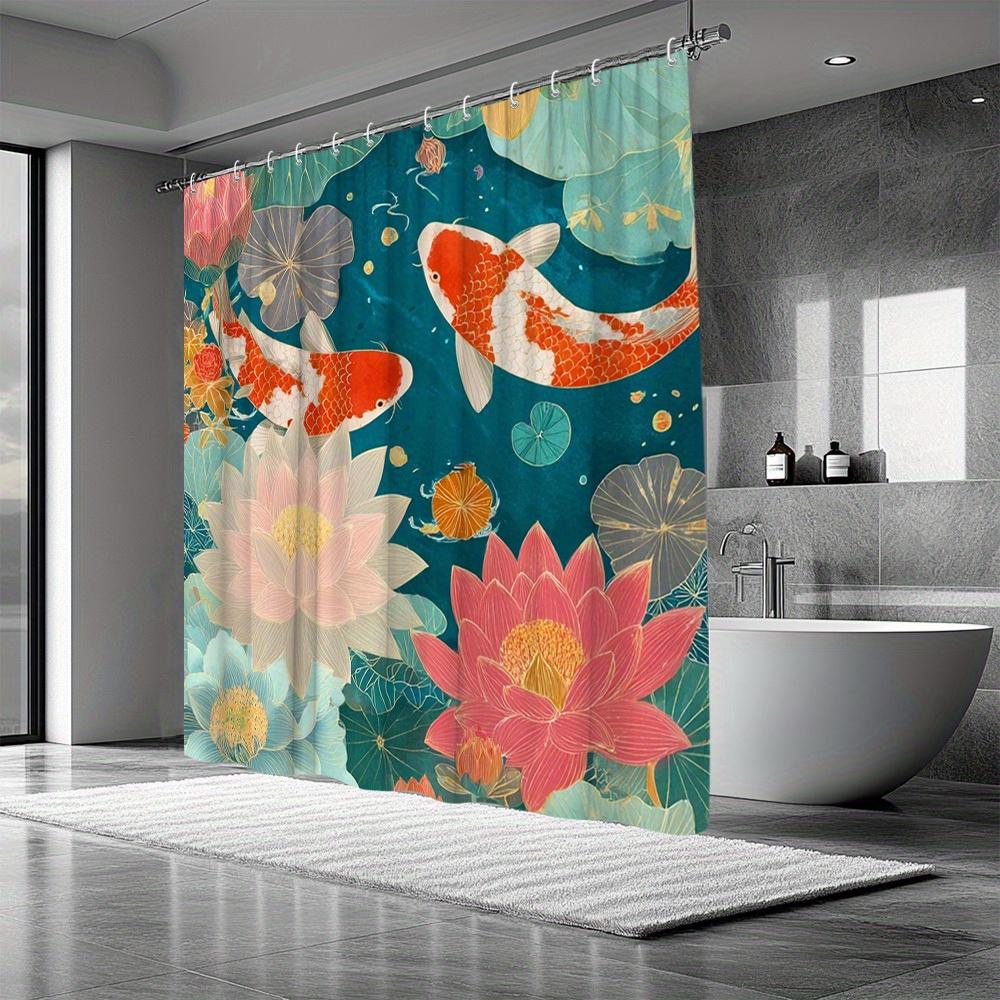 1Pc For Lotus Koi Pattern Shower Curtain, Bright Colors, Natural Scenery, Add Artistic Atmosphere, Suitable For Bathtub Partitio