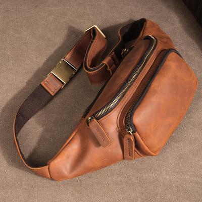 European and American Retro Crazy Horse Leather Chest Bag, Men's Waist Bag, Genuine Leather Crossbody Chest Bag, Cowhide Mobile Phone Wallet
