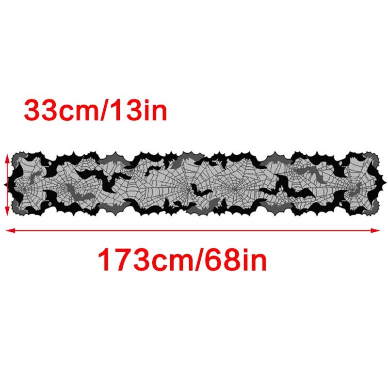 Gruselige Halloween-Dekoration 13x68 Zoll Schwarzer Tischläufer, Wasserabweisend mit Spinnennetz- und Fledermausmotiven für festliches Speisen