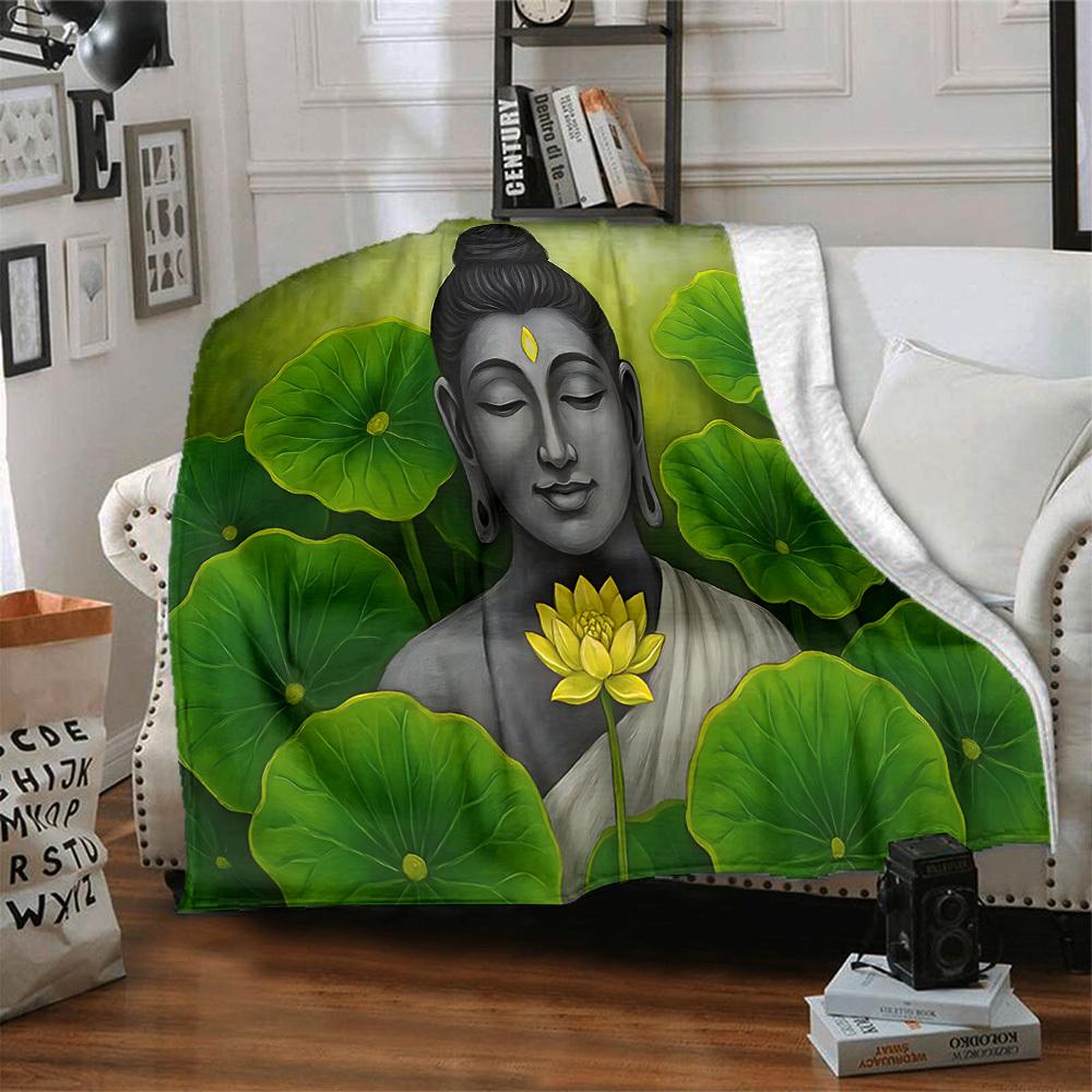 1pc Buddha Lotus Blanket, Lightweight Flannel Throw Blanket For Sofa, Bed, Travel, Camping, Living Room, Office215