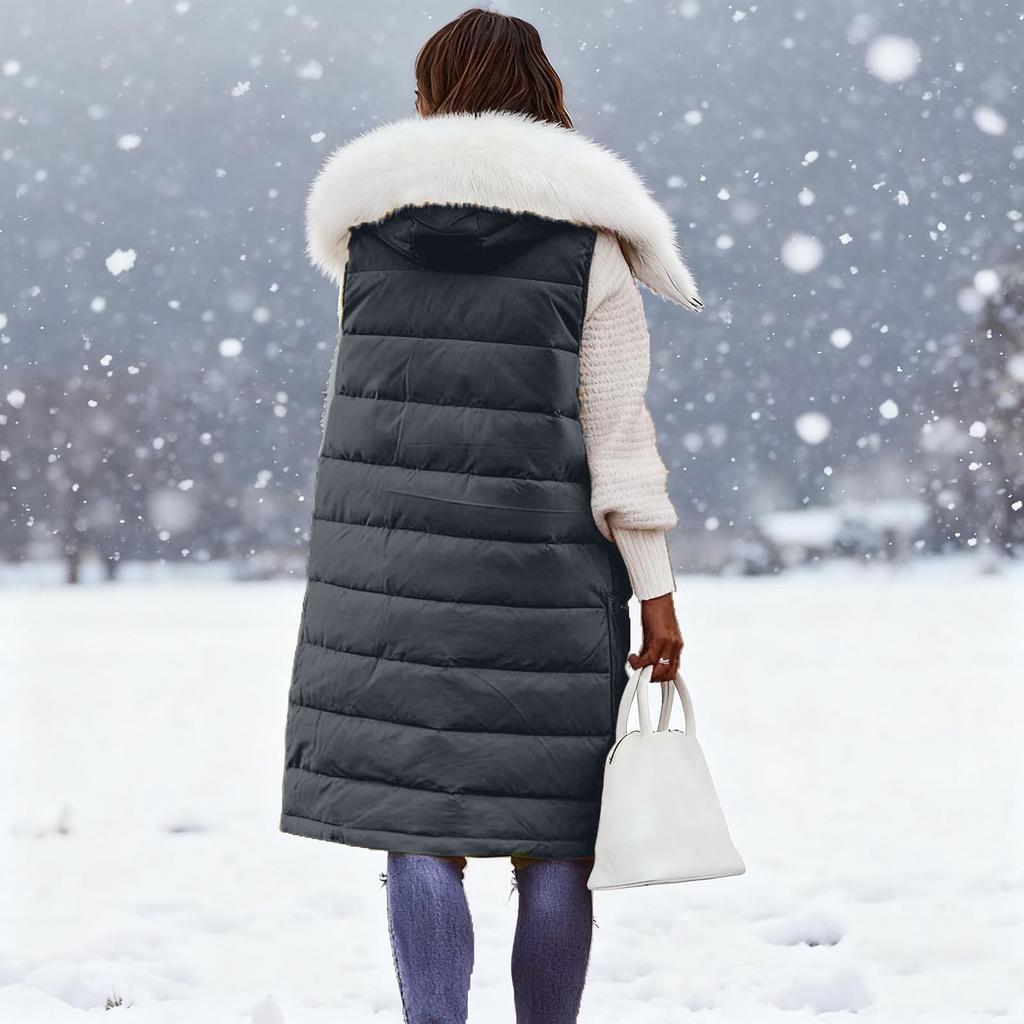 Damska Długa Kurtka Puchowa z Kapturem