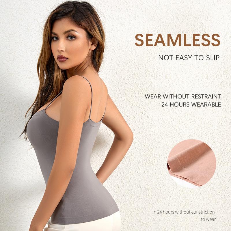 Flarixa Seamless Padded Push Up Camisole Top for Women with Bra Sleeveless Tank Top Body Shaping Elastic Vest Underwear