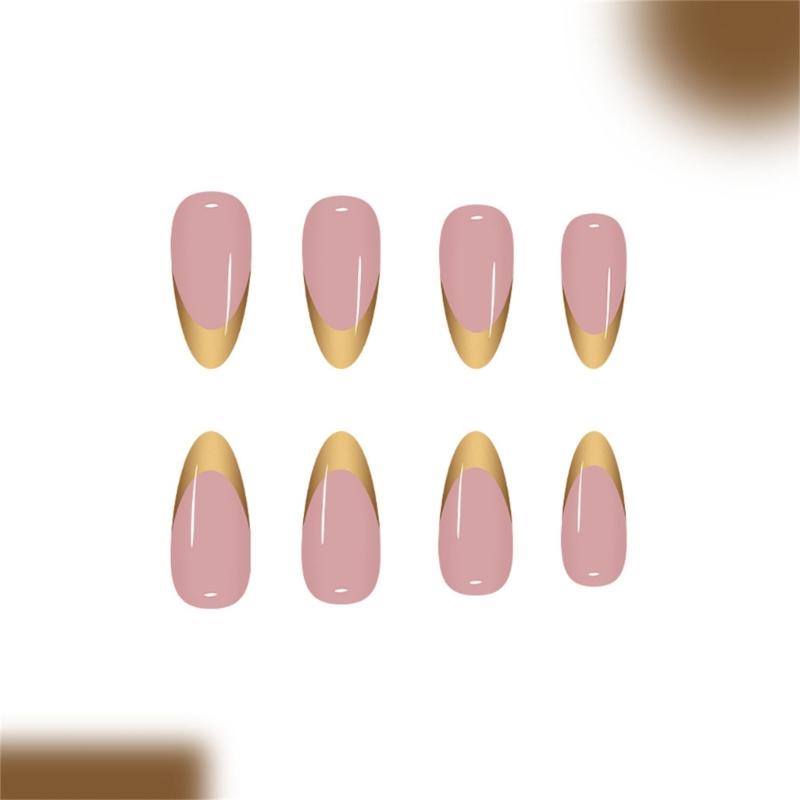 Pack Of 24 French Tip Press On Nail Gold French Tip Design Gold French Tip Fake Artificial Nail For Women Party