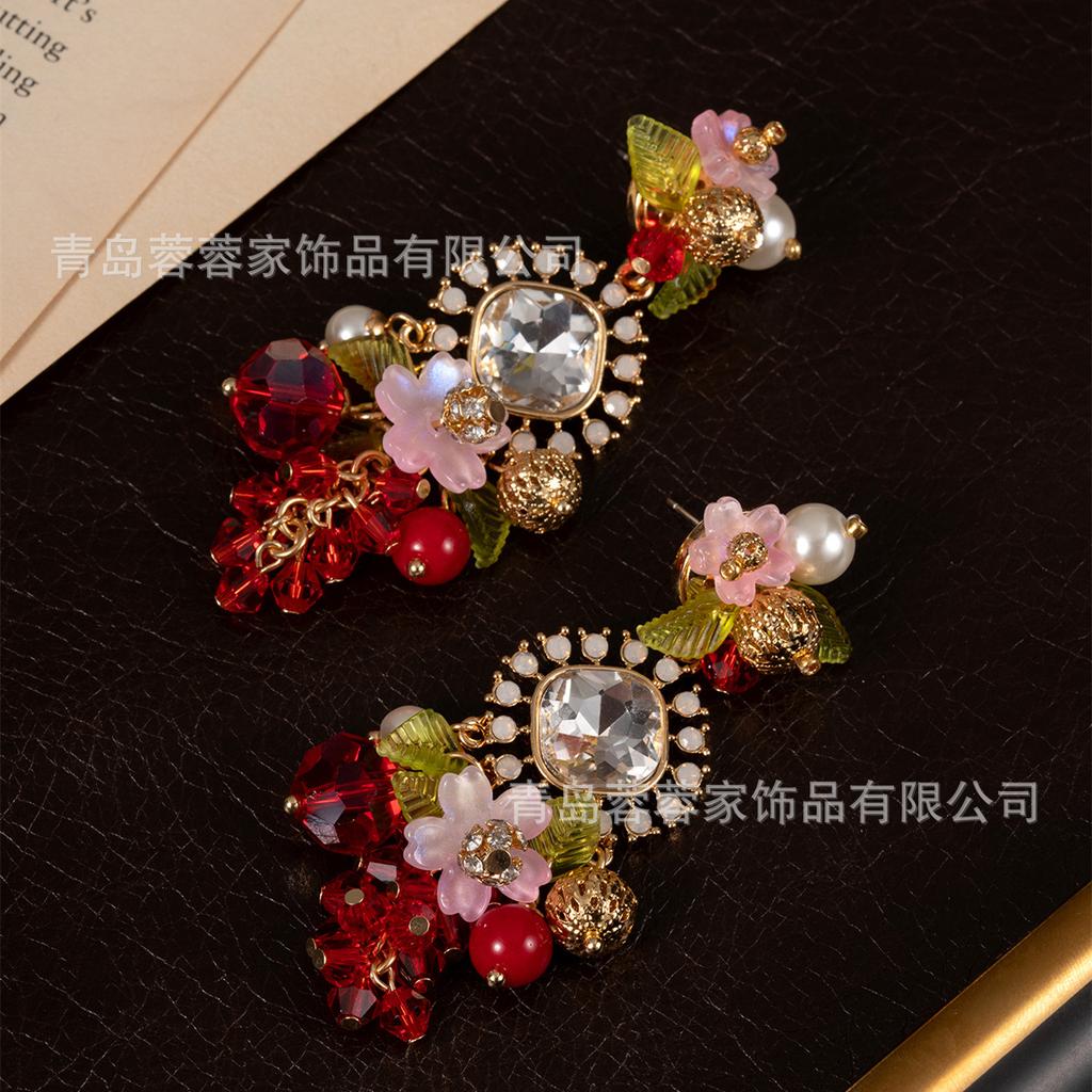 Dopamine Unique Beautiful Flower Tassel Earrings Vintage Colored Bead Temperament Luxury High-end Feeling