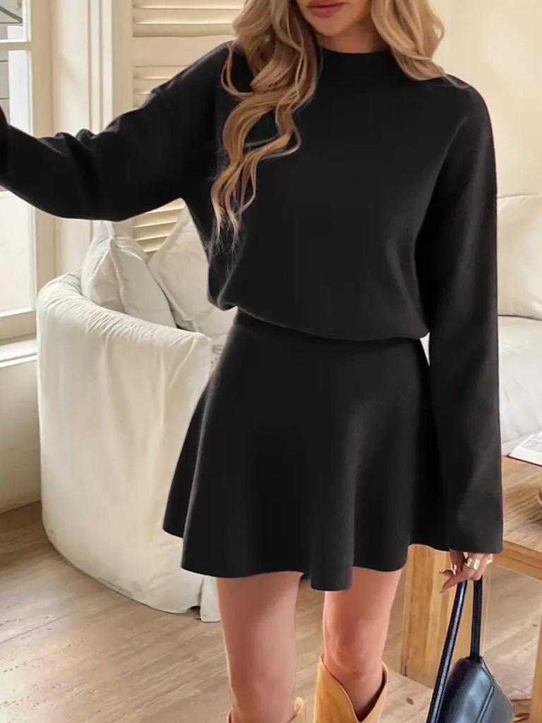 Women's Long Sleeve Colorful Knit Dress with Half High Neck