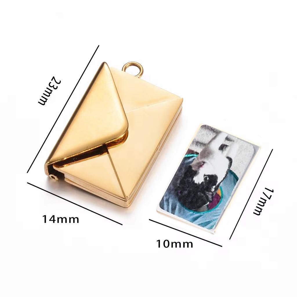Stainless Steel Customized Letter Envelope Necklace Locket Jewelry Secret Love Note Pendant Engraved Note Photo for Women