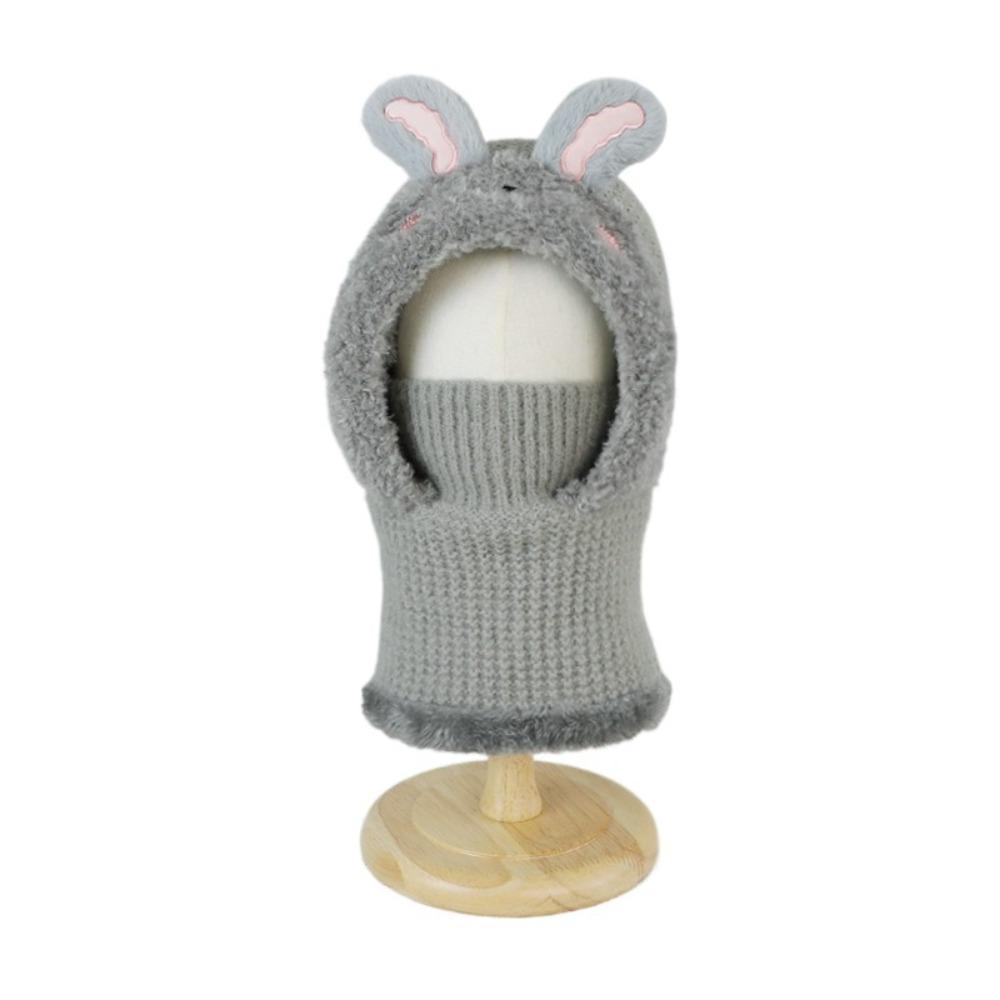 Knitted Beanie Rabbit Ear Winter Hat Plush Face Guard Neck Warmer Pullover Cap  Infant Cap