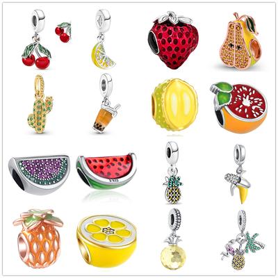 Silver Color Apple Cherry Pineapple Milk Tea Dangle Charm Bead Fit Original  Charm Silver S925 Bracelet DIY Women Jewelry