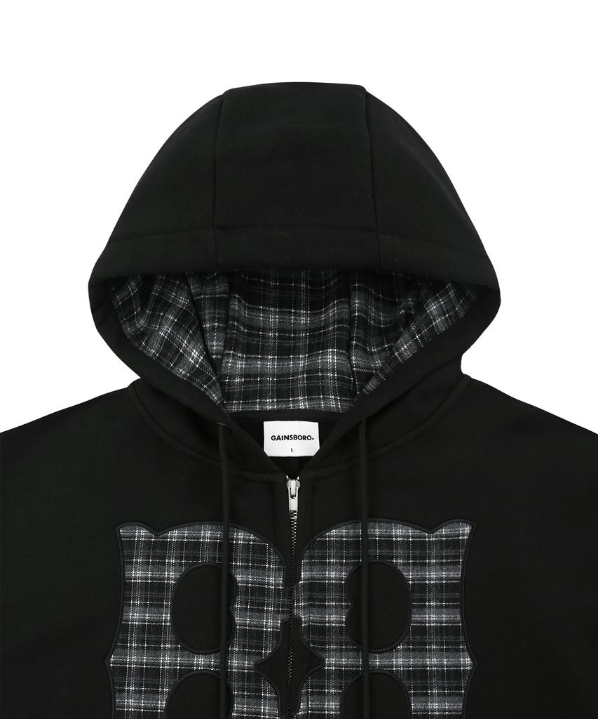 Gainsboro Br Logo Check Applique Zip-Up Hoodie_Black