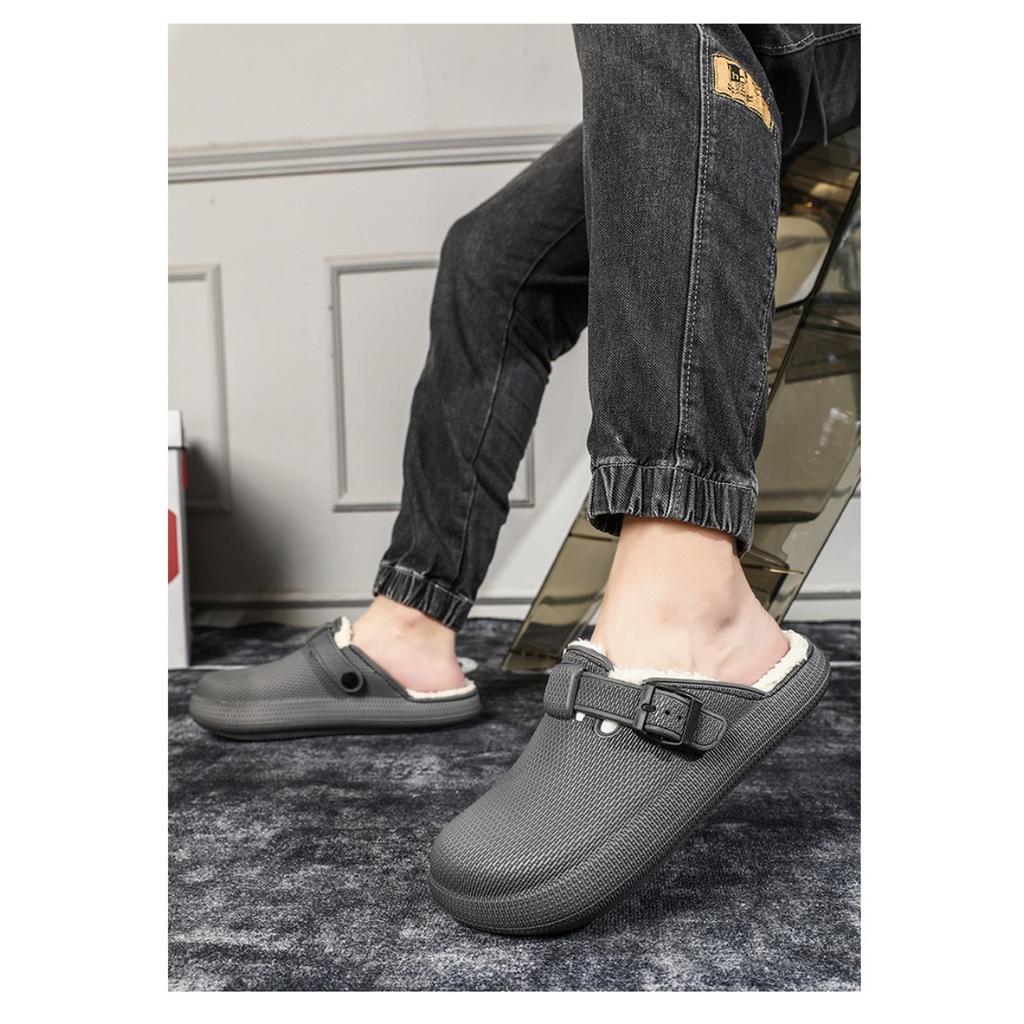 Men's Cotton Shoes with Thick Soles and Cotton Slippers for Warmth, Anti Slip, and Toe Covering