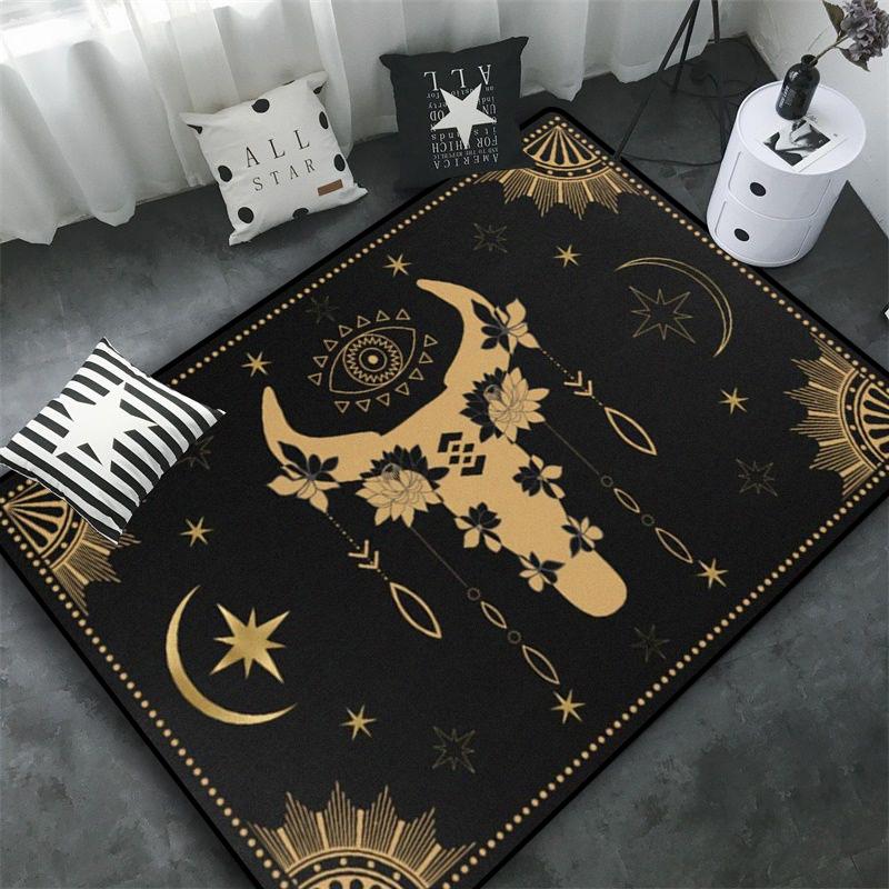 Triple Moon and Pentagram Altar or Tarot Witchy Floor Mat Black Witch Rug Gothic Decor Phases Divination Runic Carpet