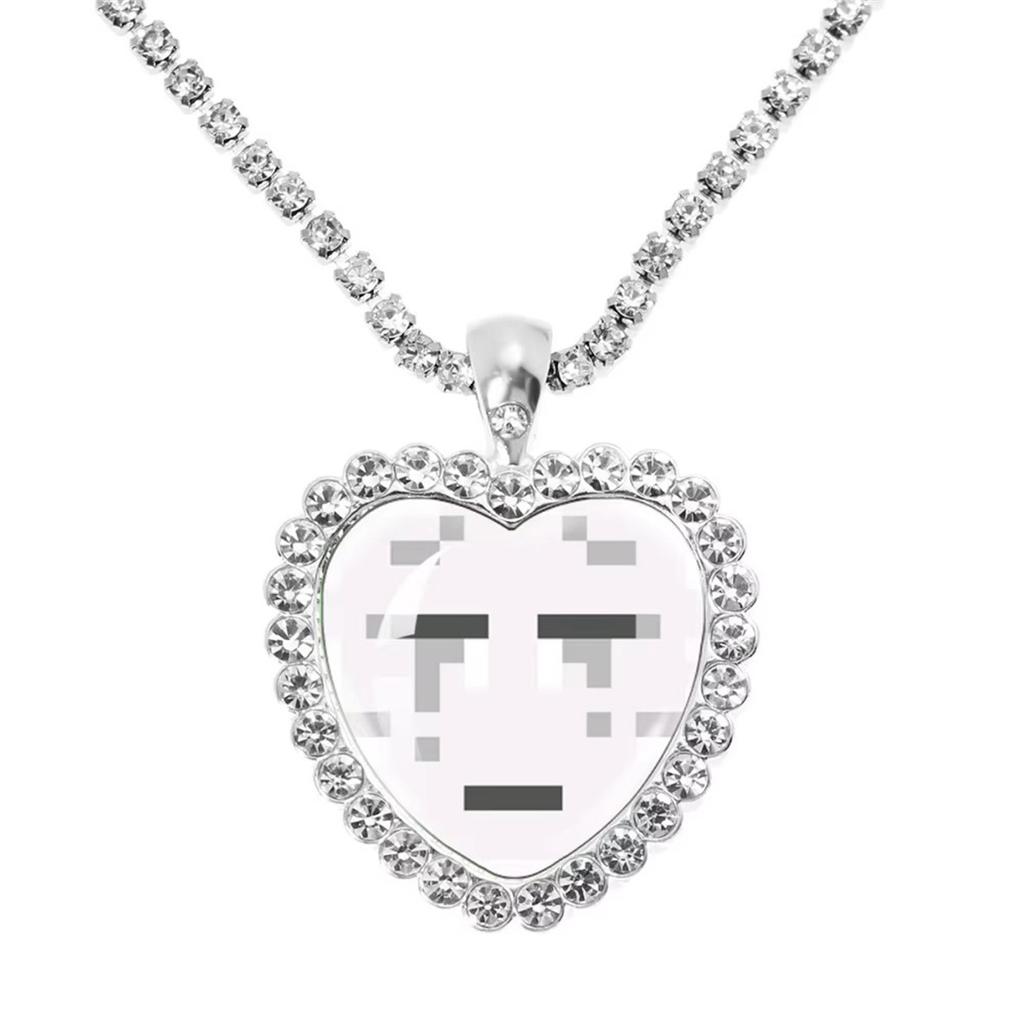 Fun Pixel Block-themed Heart Necklace Accessories, Heart Pendant, Sweater Chain, Rhinestone Necklace
