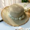 Wide Brim Lace Floral Brim Cap Flat Top Women's Sun Hat Sunshade Sunscreen Hat  Vacation