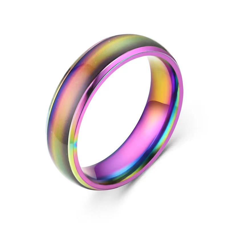Bague d'humeur en acier inoxydable pour femmes - Bijou en acier titane 6 mm à changement de couleur
