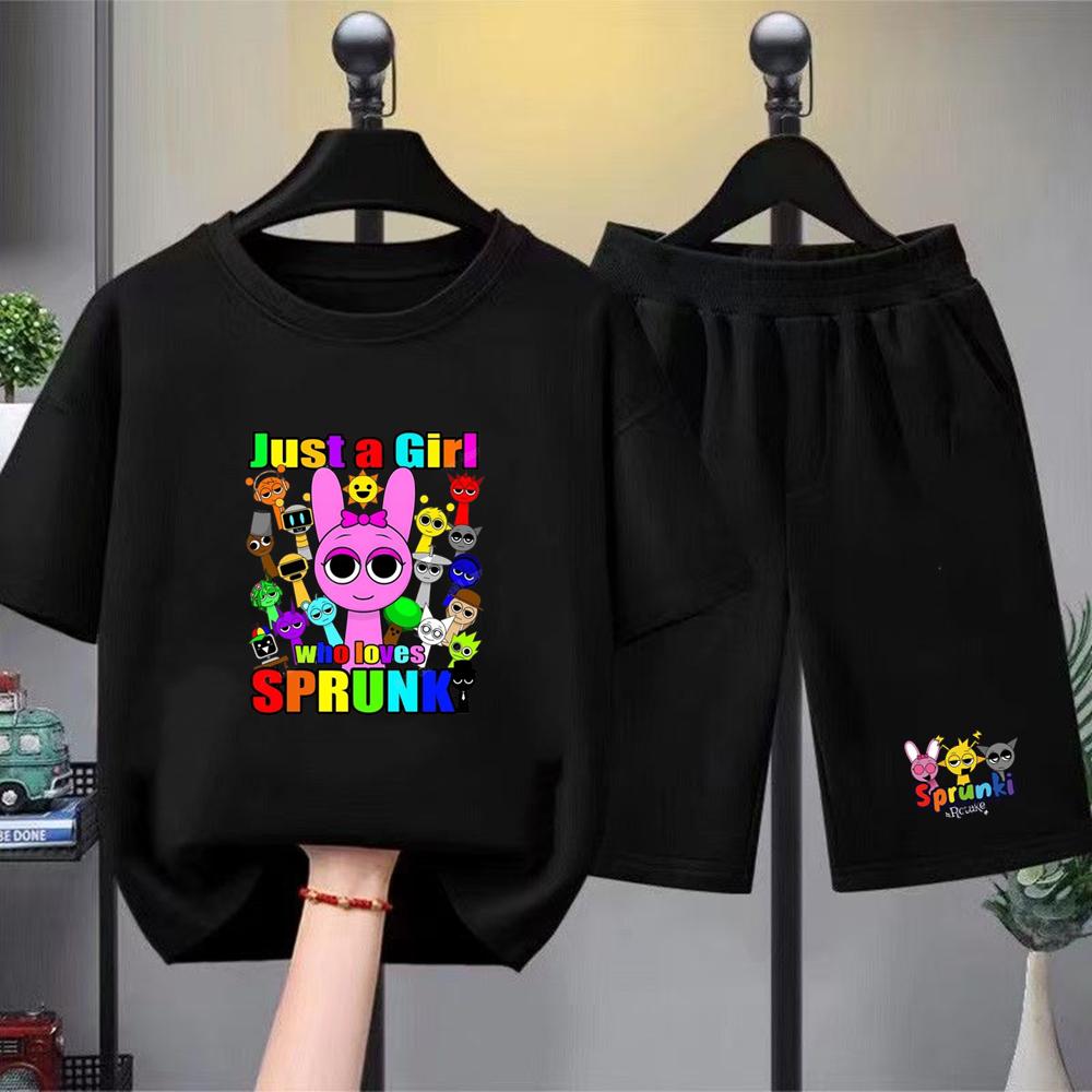 Summer Clothes Boys Girls Age 3-12 Tee+shorts suit Children Short Sleeve T-shirts Child  Casual Pink Black Fashion Game graphics