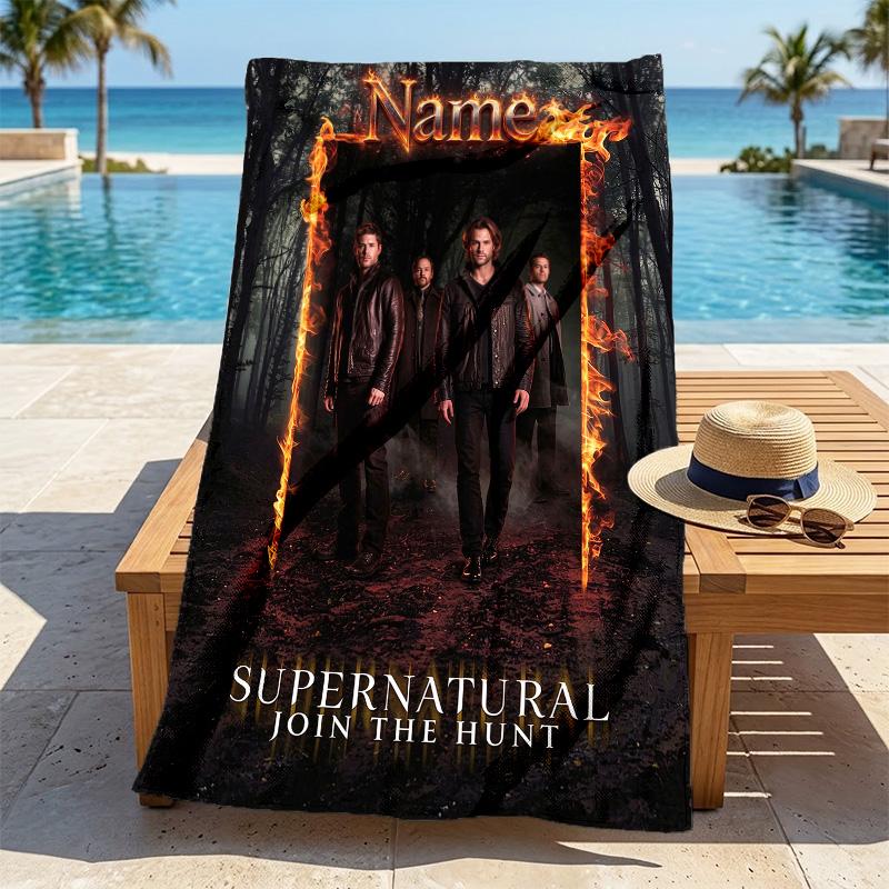 Custom Name Supernatural Stylish Digital Printing Beach Towel Quick‑Drying Absorbent Blanket for Beach Pool Gym Travel