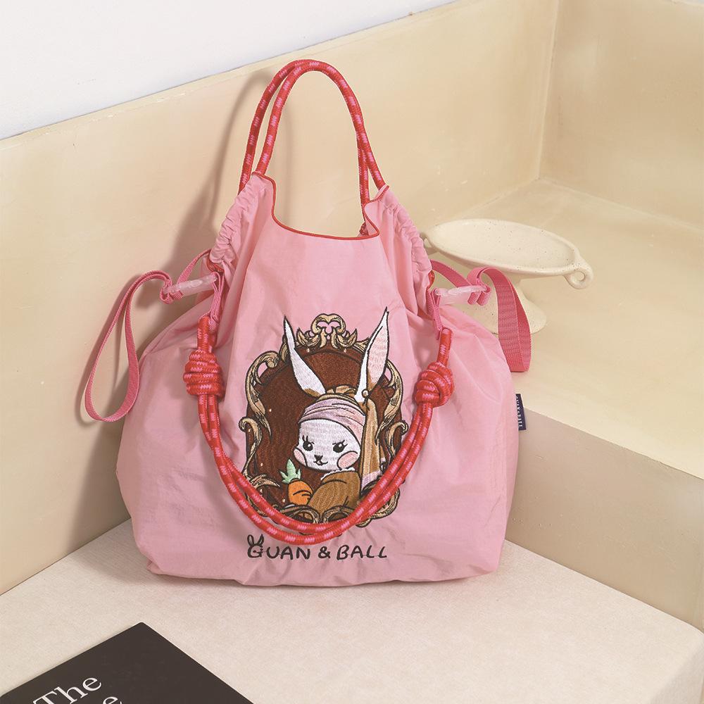 Trendy Large-Capacity Japanese-Style Nylon Embroidery Shoulder Bag for Women