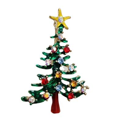 [R8503] - Green 'Christmas Tree' Designer Brooch - 50x30 Mm