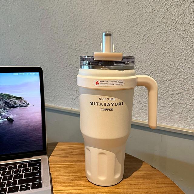 Large Capacity Stainless Steel Straw Thermos Bottle Portable Handle Double Drink Insulation Cups Coffee Mug Car Ice Tumbler Cup