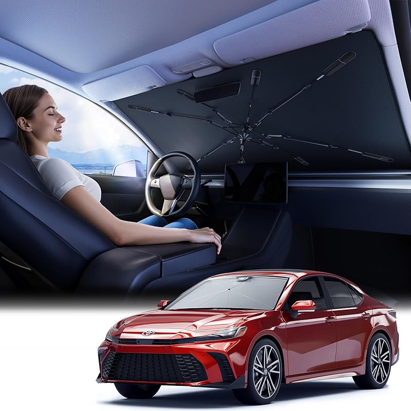 Car Windshield Sun Shade Umbrella - [Silver Heat Shield & UV Reflective] Protector For Cars, Universal Fit Medium (56"X31") | 25°F Cooler, Friendly