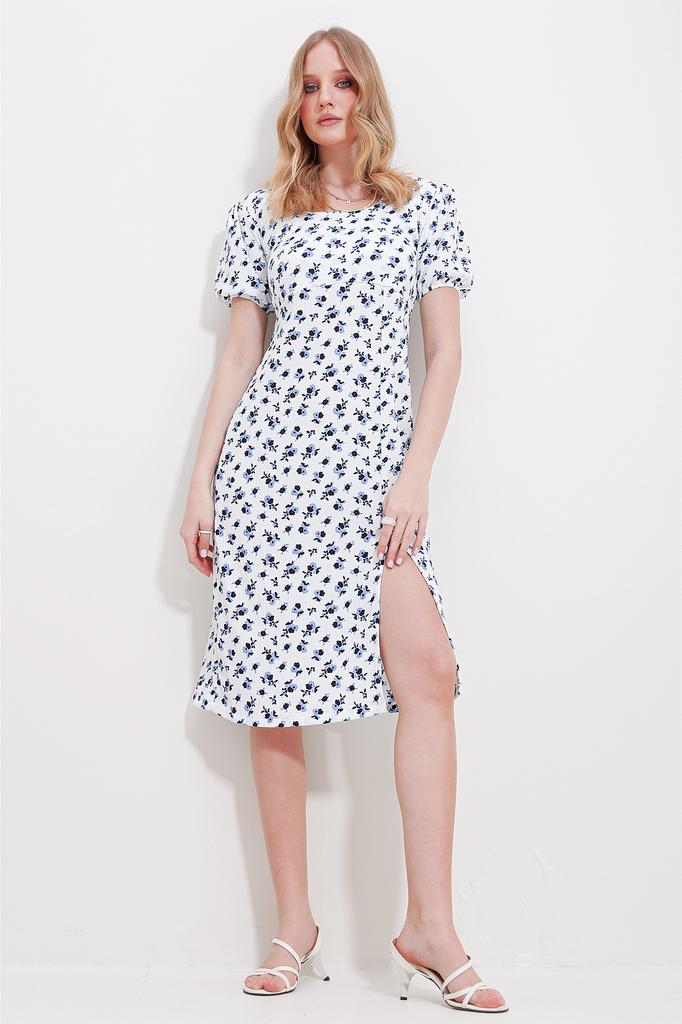 Women's Dress New Season Fashion Pink Square Collar Back Lace Slit Patterned Dress