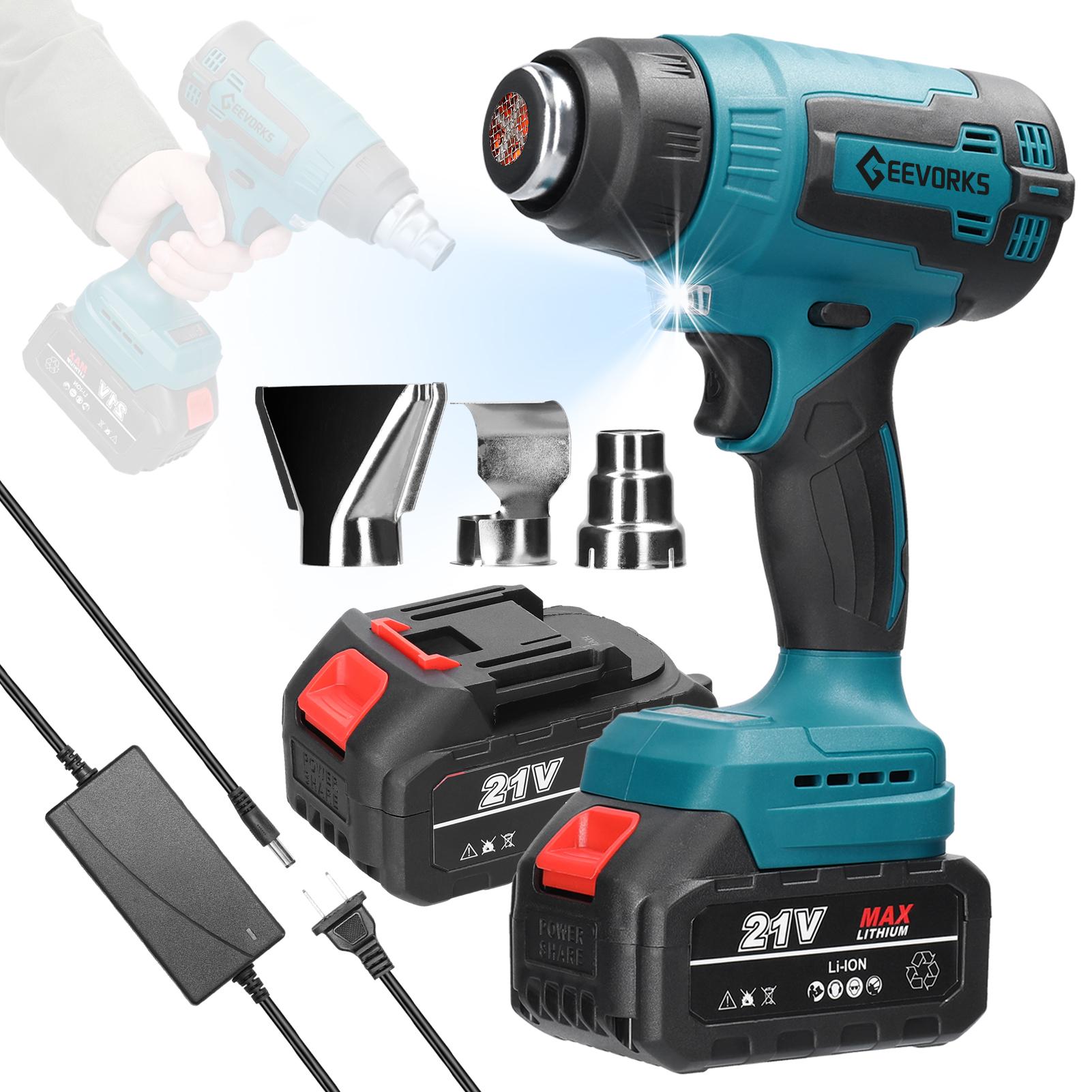 

Беспроводная ручная машина для горячего воздуха, литиевое перезаряжаемое нагревательное оборудование, высокотемпературная мощность 2pcs batteries US Plug разноцветный