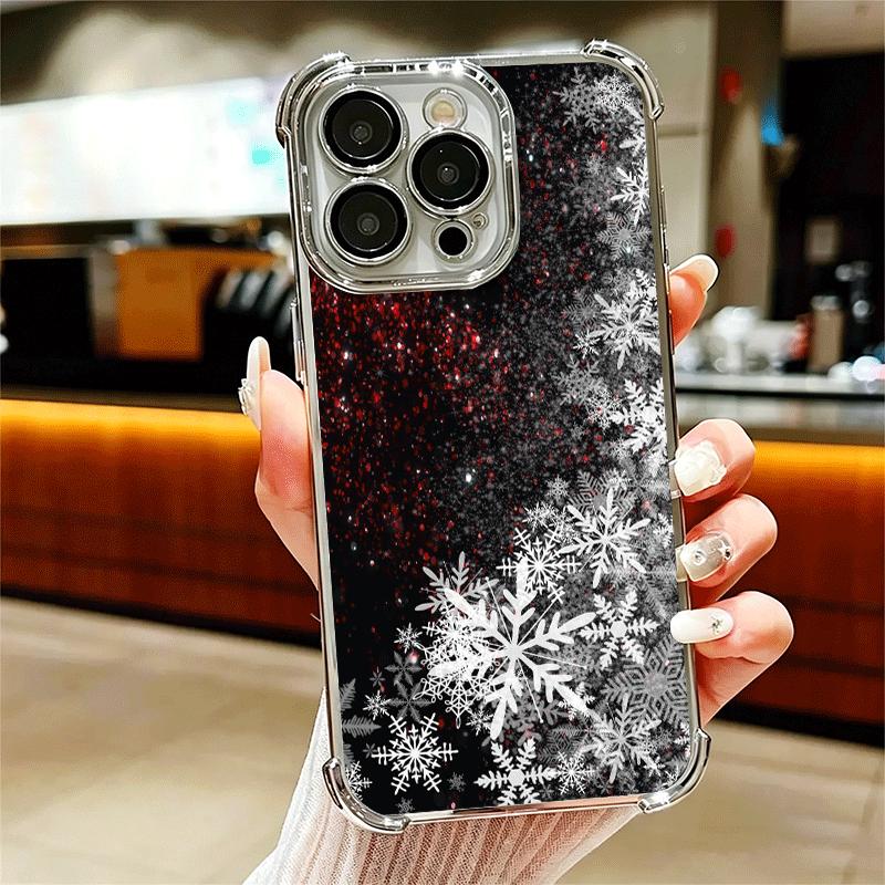 Snow Snowflake Winter Cold Plating Phone Case For Iphone 16 17 Pro Max Air 16E 14 15 Plus 12 13 Mini Anti-Fall Airabag Cover