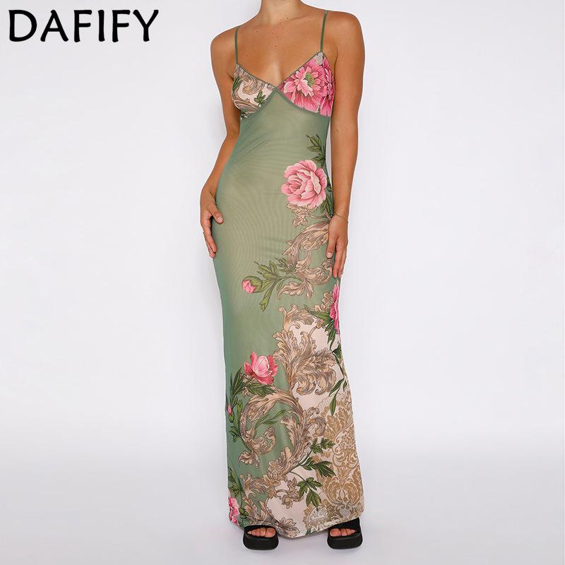 

DAFIFY женская мода лето весна цветочный узор принт без рукавов v-образным вырезом с высокой талией повседневные платья