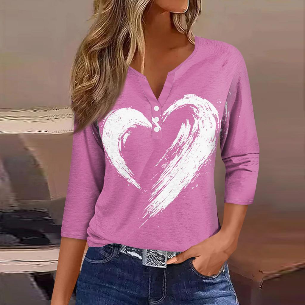 Women's  collar Valentine's Day print short-sleeved T-shirt top