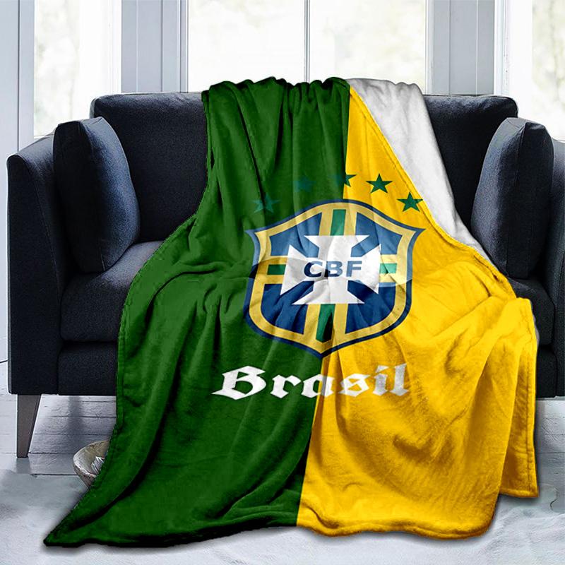 Brazilian Football Crest Printed Throws Blanket Soft Flannel Blankets for Couch Bed Gifts for Men Women Picnic blanket Christmas gifts