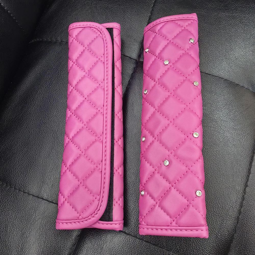 2pcs Soft Leather Universal Car Safety Seat Belt Cover Diamond Crystal Auto Shoulder Pad Styling Car Interior Accessories