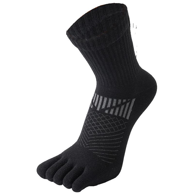 Autumn-Winter Five-Toe Sports Socks - Sweat-Absorbent, Breathable, Thick Pure Cotton, Anti-Odor, Mid-Calf Length