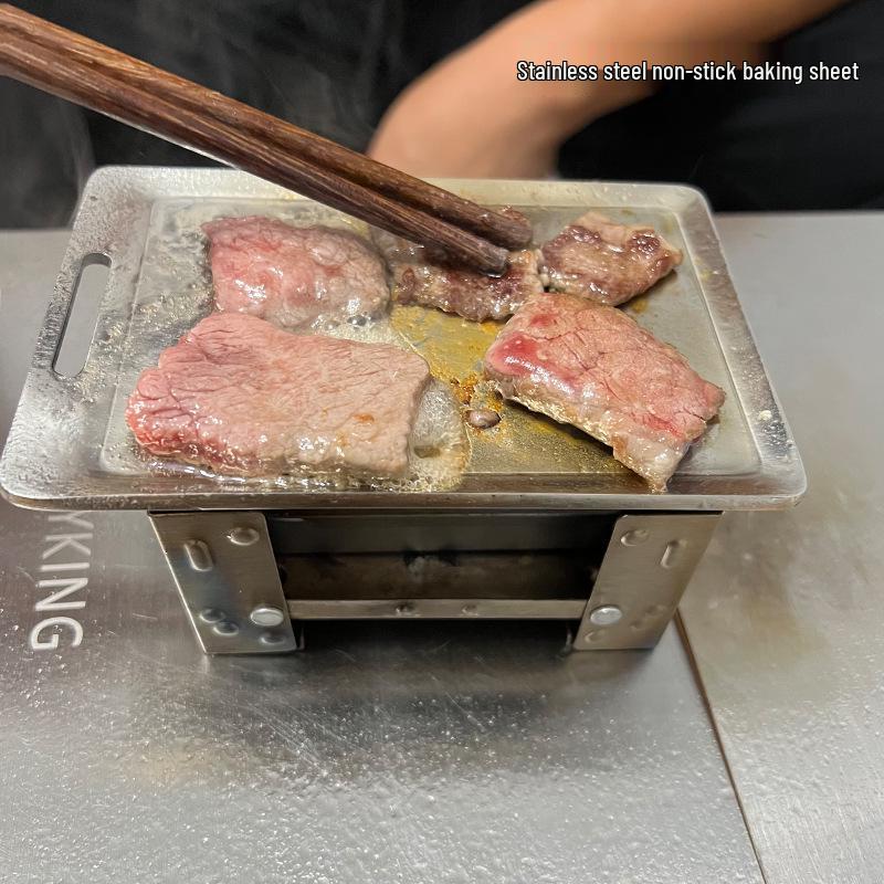 Mini Stainless Steel Camping Grilling Plate - Polished, Non-Coated, Thickened for Healthy Outdoor Cooking