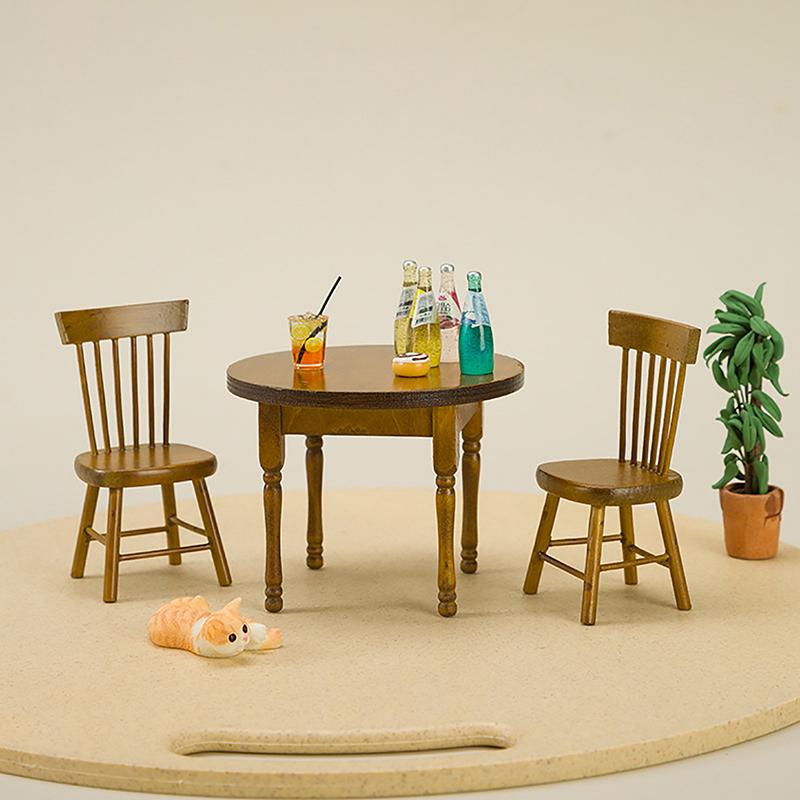 Décoration de maison de poupée mini table ronde et ensemble de chaises meubles scène modèle accessoires photo
