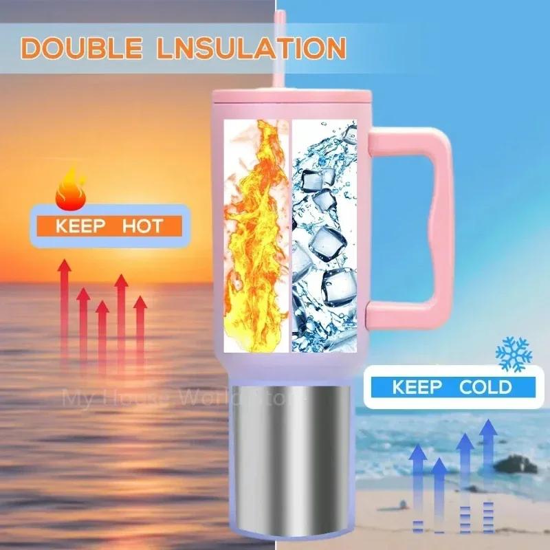 40oz Stainless Steel Vacuum Thermos Tumbler - Leak-Proof Mug with Handle Lid & Straw Keep Cold/Hot for Travel Car Coffee Drinks