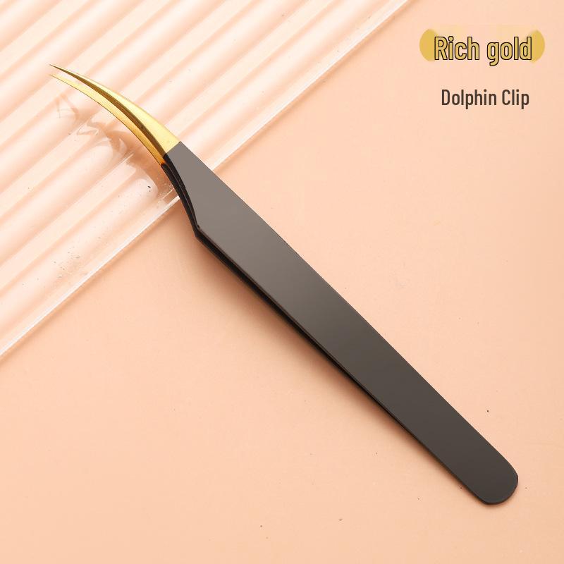 Stainless Steel Black Gold Feather Dolphin Tweezers for Beauty and Manicure
