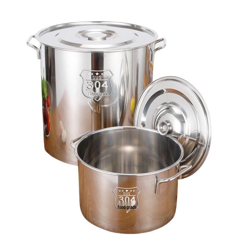 NIVORCE 60x60cm 304 Stainless Steel Round Kitchen Storage Bucket with Lid