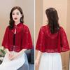 Spring Summer Shawl Coat Thin Scarf Long Sleeve Lace Temperament Cardigan Outwear Shoulder False Collar Out All-Match Ponchos