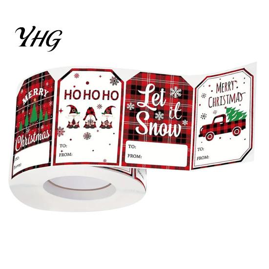 Holiday Craft Stickers Christmas Thank You Stickers, Red And Black Plaid Print Decorative Labels, Gift Box Seals Festive Supplies with Writing