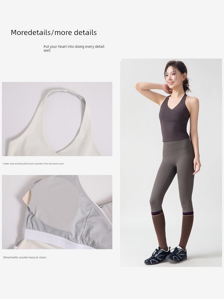 V-Neck Halter Sports Tank Top for Women with Chest Pads, Backless, Slimming Fitness Bra for Running, Pilates, Yoga, Beautiful Back, Summer