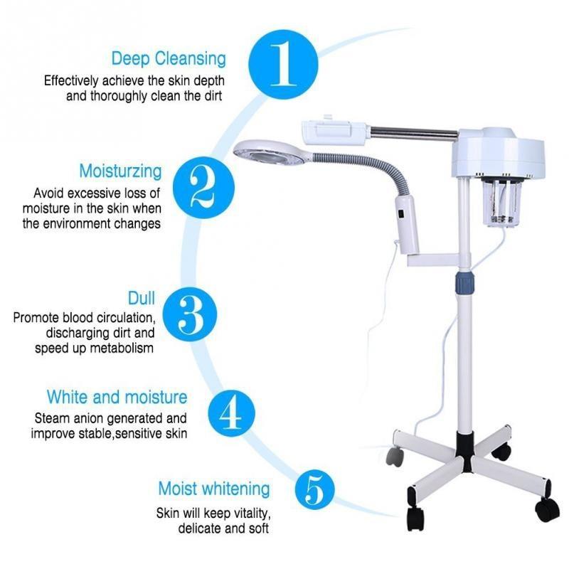 2 In 1 Facial Steamer LED 5X Magnifying Floor Lamp Machine Professional Spa Humidifier Beauty Facial Clean Skin Care Tool