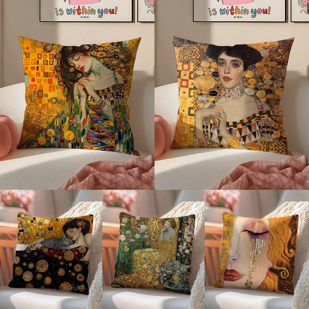 Gustav Klimt Oil Painting Pillow Case Anti-Dustmite Pillowcase Invisible Zipper Silky Sofa Cushion Cover