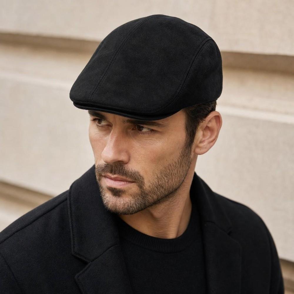 Warm Suede Newsboy Cap Solid Color Retro Flat Cap Unisex Winter Forward Hat Outdoor