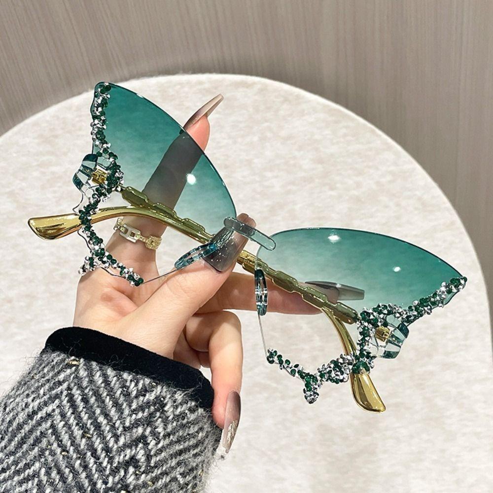 Tint Color Butterfly Sunglasses UV Protection Rimless Sun Glasses Cat Eye Sunglasses for Women