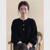Elegant Black Velvet Lace Trim Women's Top - Chinese Style, Slimming & Versatile for Autumn/Winter 2026.