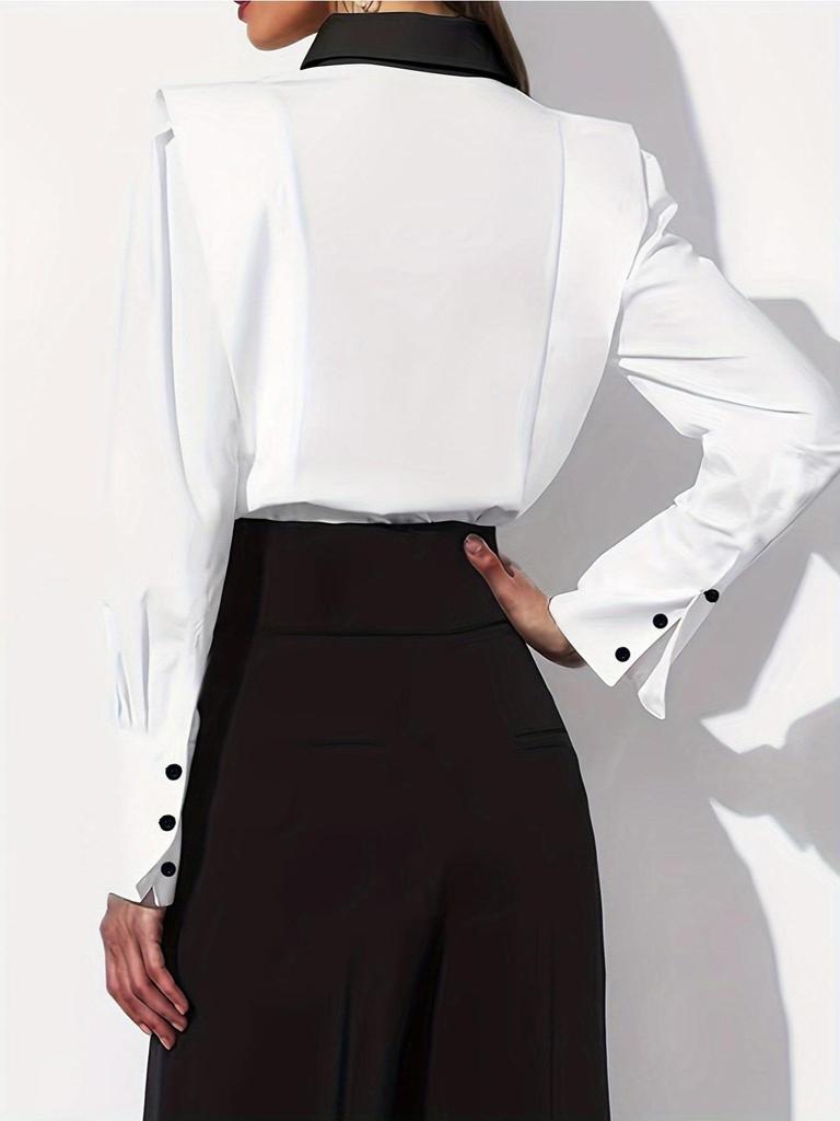 Damska koszula w patchworkowe wzory i bloki kolorów, elegancki brytyjski styl, 2025