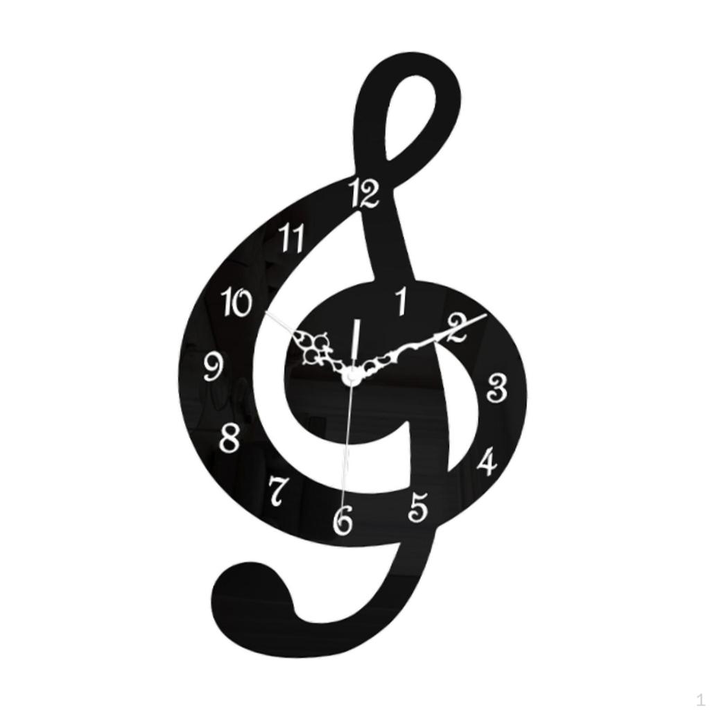 Music Note Wall Clock Acrylic No Ticking Hanging for Bathroom ’S Room Study Kitchen