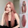 Pink Long Straight Wig Women Middle Part No Bangs Rose Net Matte Hair Full Head