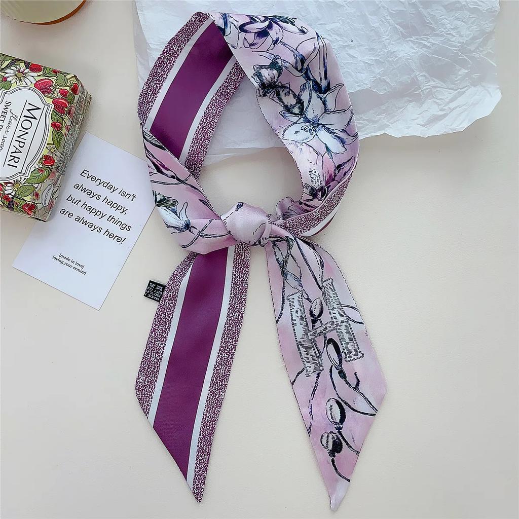 26 Letter Printed Headband 100x6cm Fashion Small Silk Scarf For Women New Design Brand Scarves Women's Bags Hair Tie Accessories