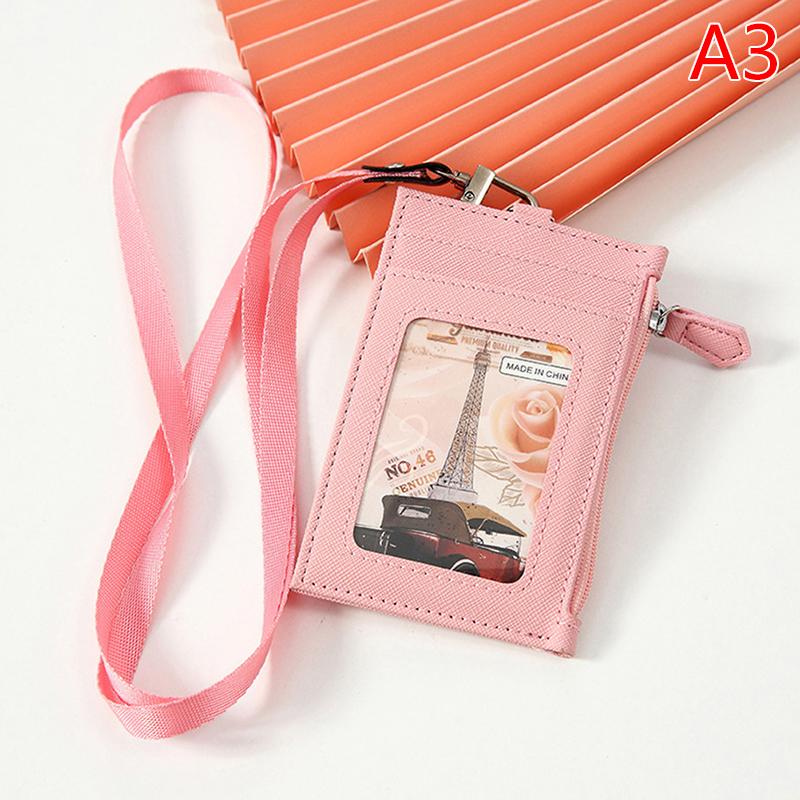 1Pcs Black Business Credit Card Id Badge Wallet Pouch Women Men Coin Card Purse Holder Neck Strap Student Bus Card Bags